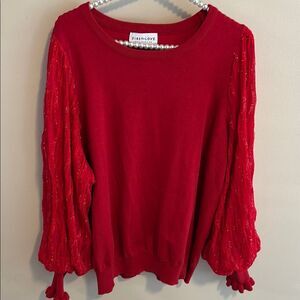 First Love Vibrant Red Knit with Unique Sleeves size 3x